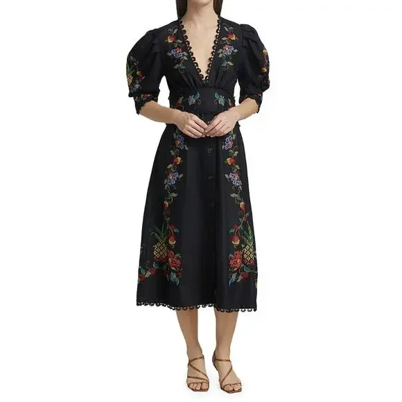 FARM Rio | Dresses | Farm Rio Black Puff Sleeve Embroidered Crossstitch Midi Dress Womens Medium | Poshmark FARM Rio | Dresses | Farm Rio Black Puff Sleeve Embroidered Crossstitch Midi Dress Womens Medium | Poshmark